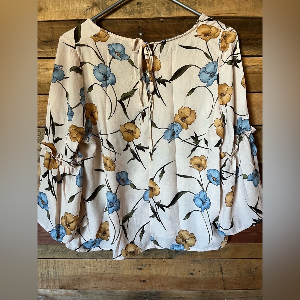 Iris Floral Bell Sleeve Blouse - Blue and Yellow - Picture 4 of 6